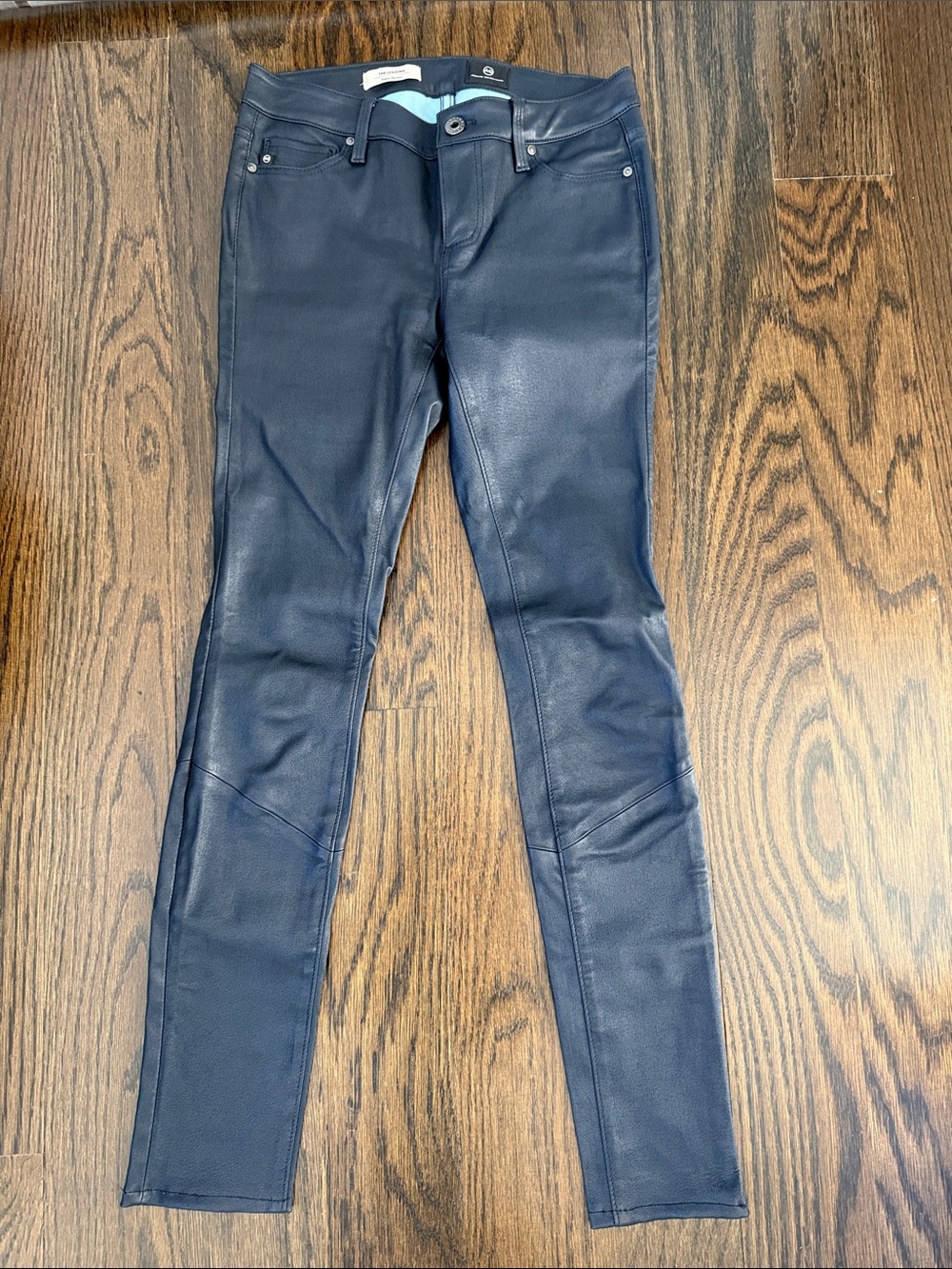 AG Adriano Goldschmied Navy Lamb Leather stretch Skinny Pants jeans sz 25